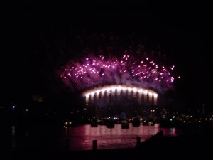 The New Year's fireworks on the Sydney Harbour Bridge